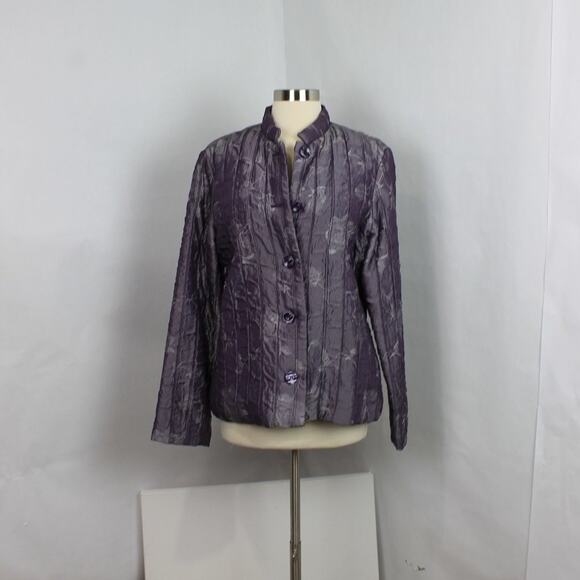 J H Collectibles Satin Jacket Single Breasted Purple Floral Asian Damask Size L - Picture 9 of 12